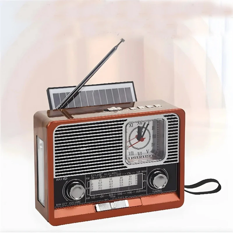 Ретро портативный Bluetooth-динамик с AM FM-радио, фонарик, USB-диск, TF-карта, MP3-плеер, солнечная зарядка, аварийное питание Ретро портативный Bluetooth-динамик с AM FM-радио, фонарик, USB-диск, TF-карта, MP3-плеер, солнечная зарядка, аварийное питание