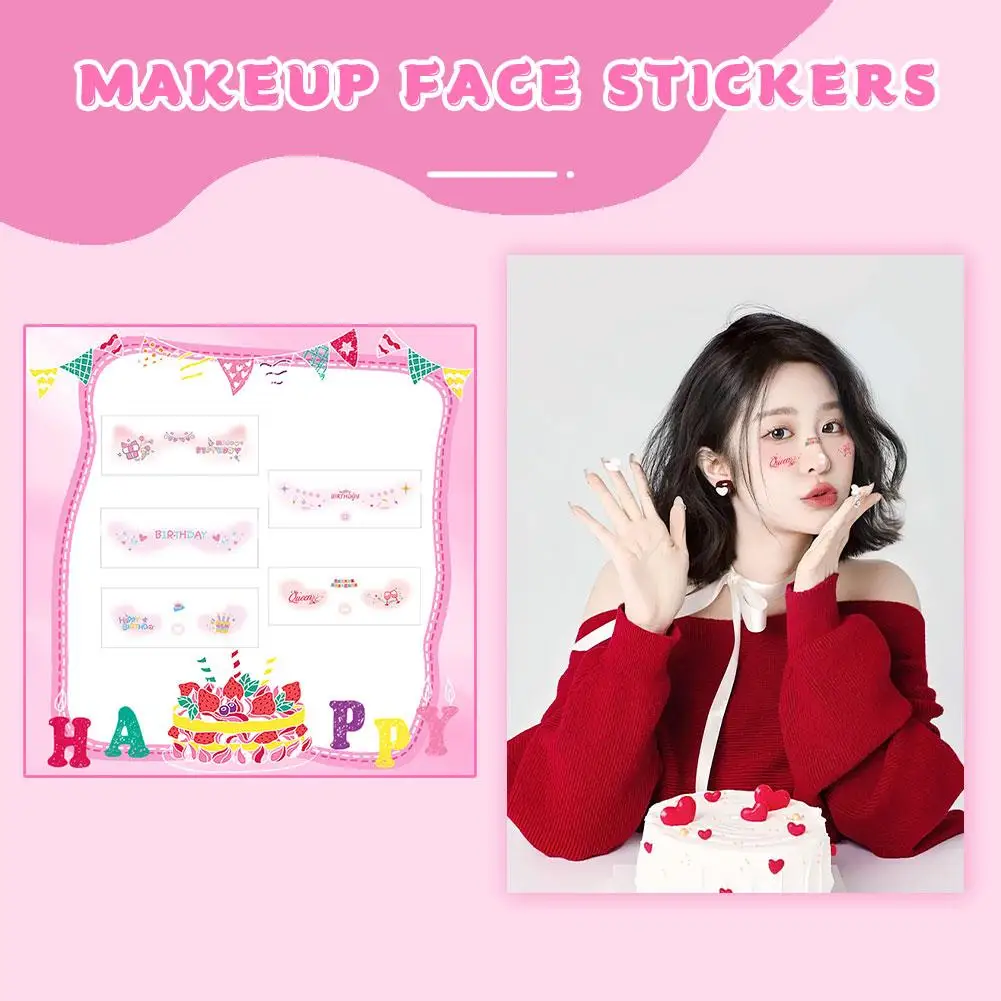 SOUG สวยแต่งหน้าสติกเกอร์ใบหน้า Disposable Tattoo สติกเกอร์สําหรับ Party Love หวานกันน้ําเกาหลีแต่งหน้าสติกเกอร์ตกแต่ง Y6W9