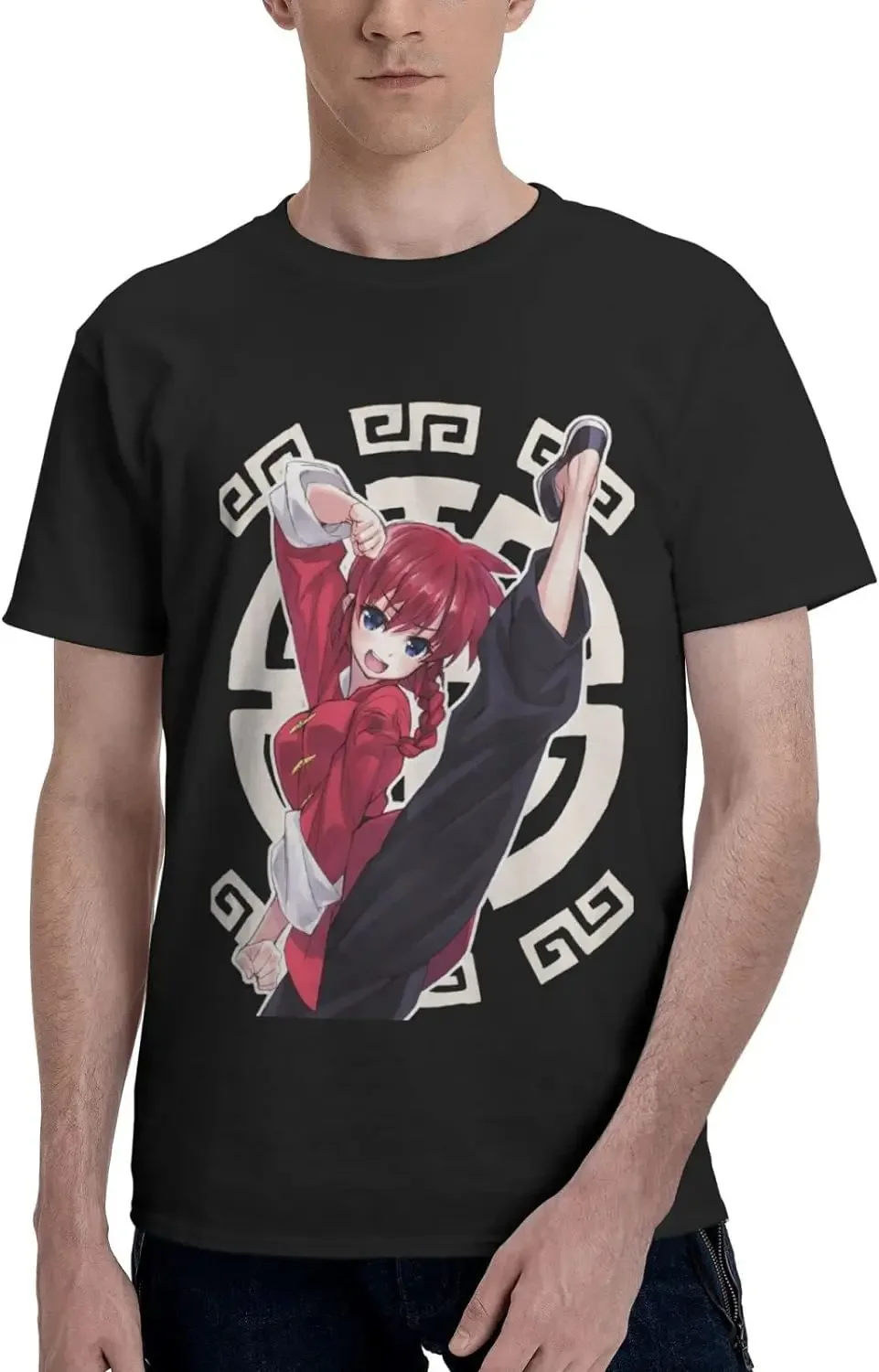 Manga Ranma ½ Shirt Cotton Crew Neck Fashion Tops for Man Black