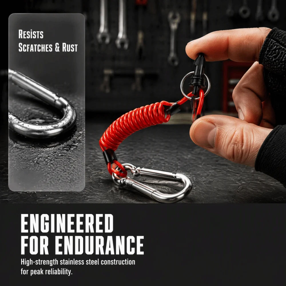 Flexible Stainless Steel Breakaway Trailer Cable Flexible Coiled 4FT Emergency Brake Cable Safety Lanyard Towing