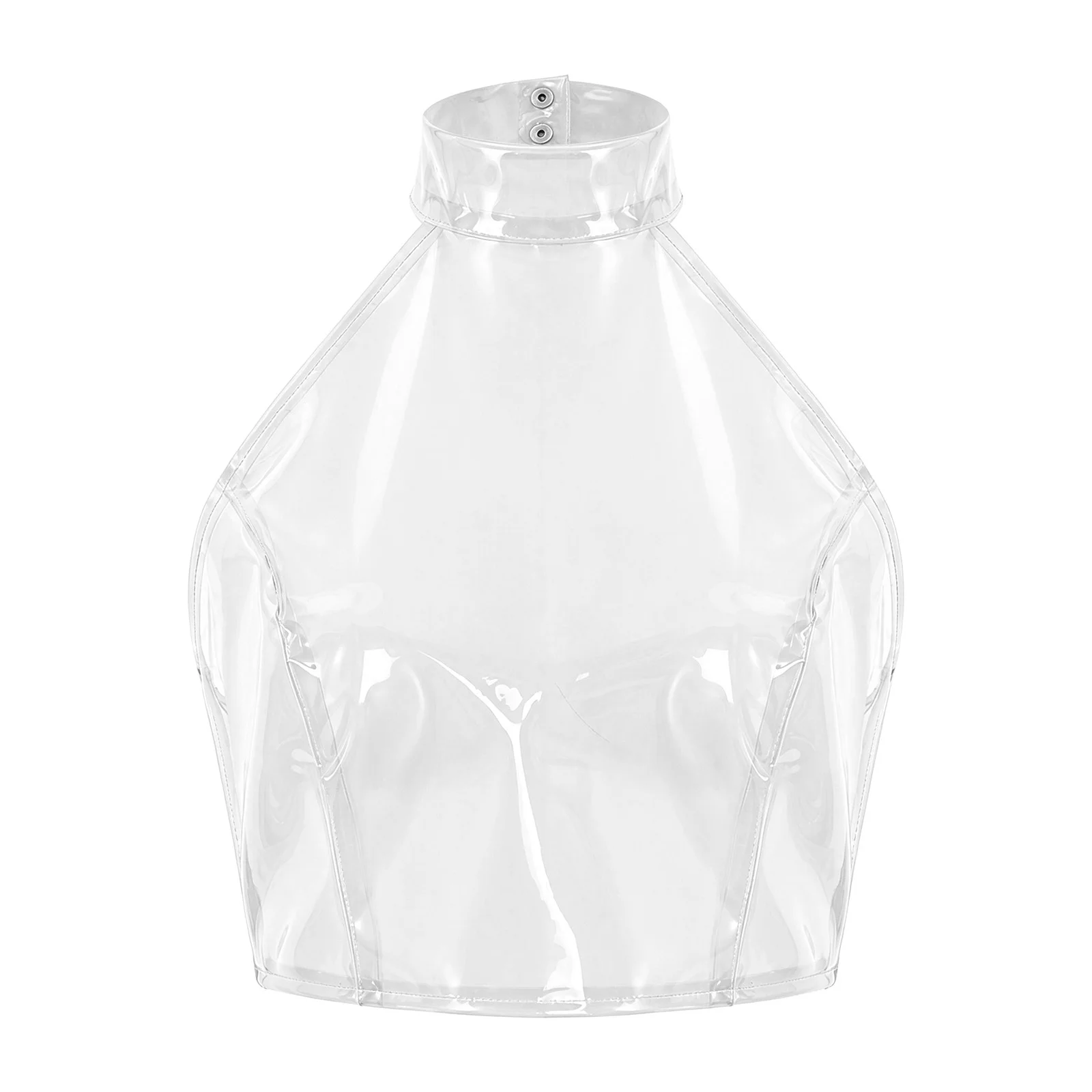 Women See Through Transparent Tops Waterproof Halter Backless Crop Top for Rave Party Music Festival Disco Bounce Dance Costume