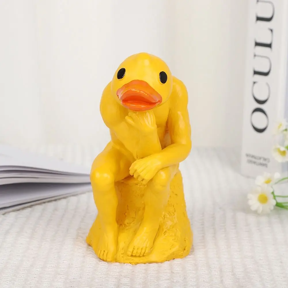Resina pensando pato estátua modelo ornamentos pato quintal decorações estatuetas artesanato engraçado decorações animais crianças brinquedos