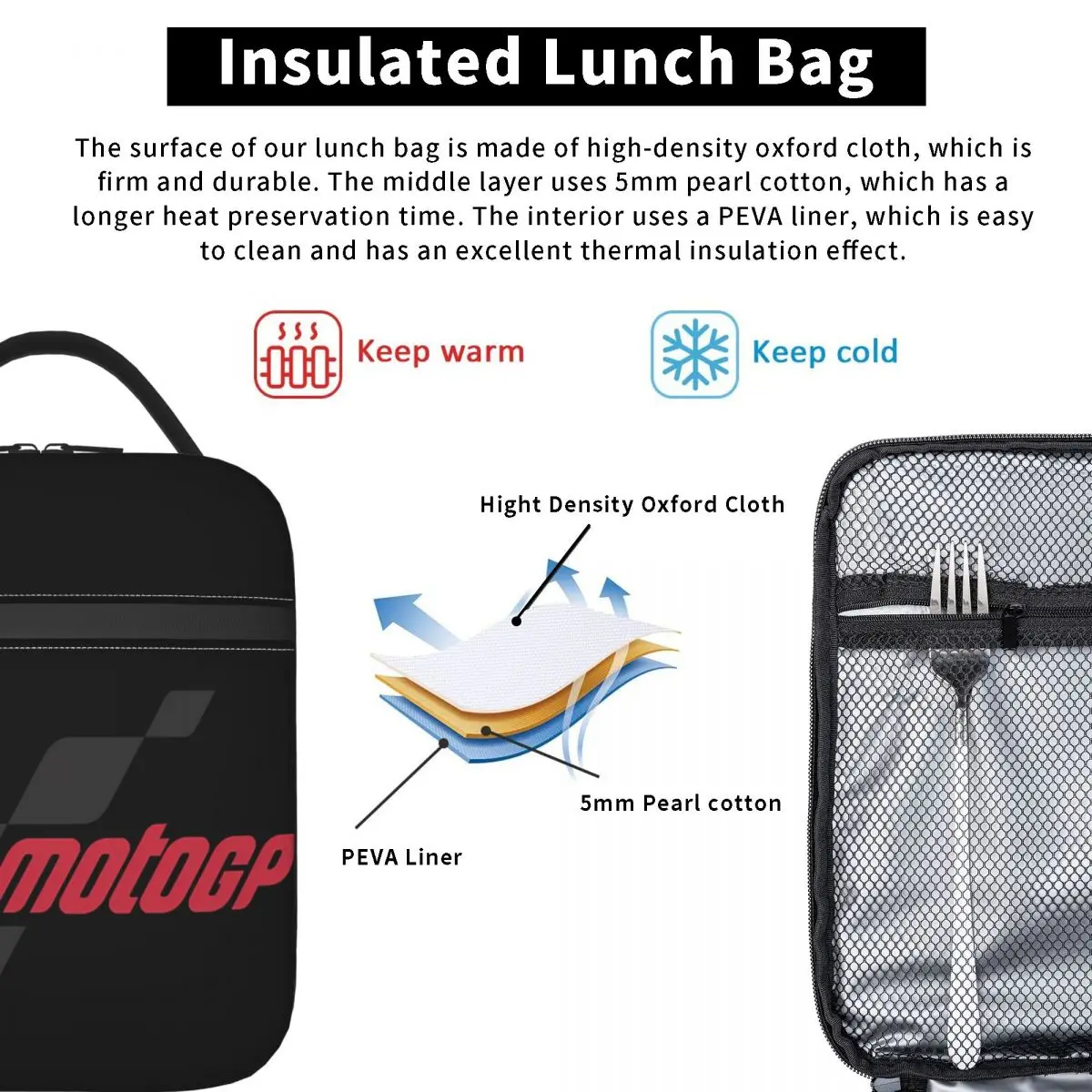Moto GP Logo Essential Insulated Lunch Bag for Women Children Portable Food Boxes Thermal Lunch Box Tote