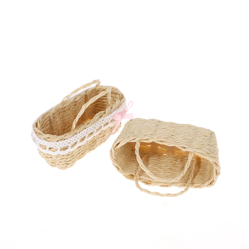 Mini Handmade Woven Basket Rattan Frame Cute Basket Dollhouse Toy Doll Miniature Decoration