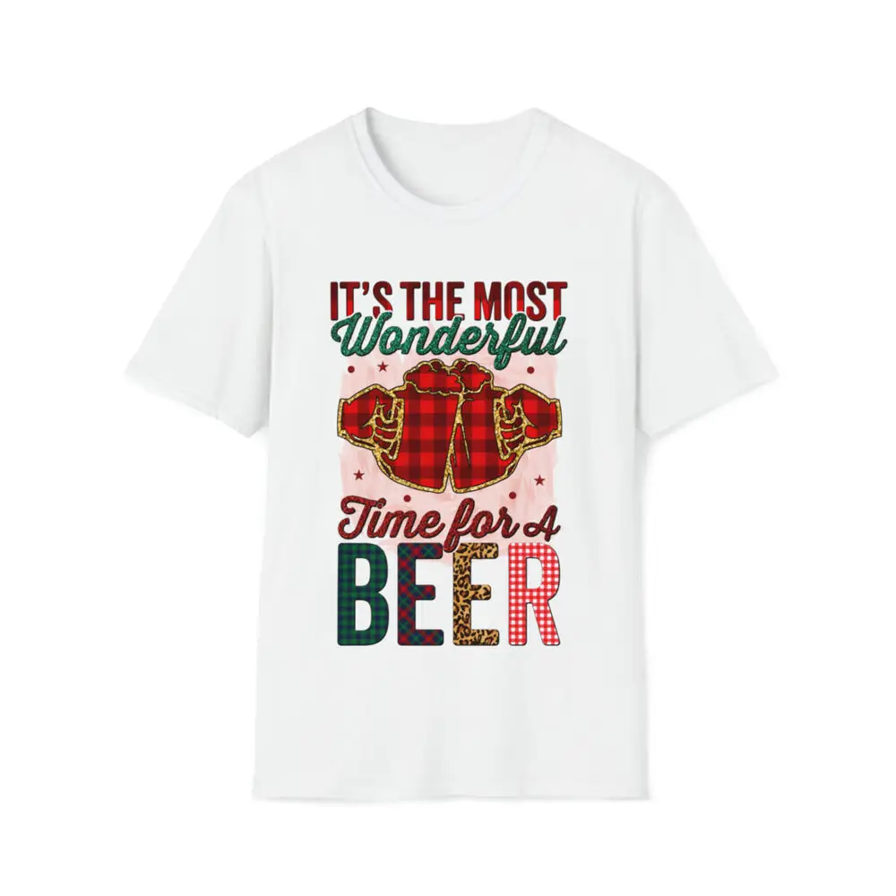 Christmas Shirt It's The Most Wonderful Time For A Beer Men's Holiday T-Shirt High Quality 100%Cotton Short Sleeve