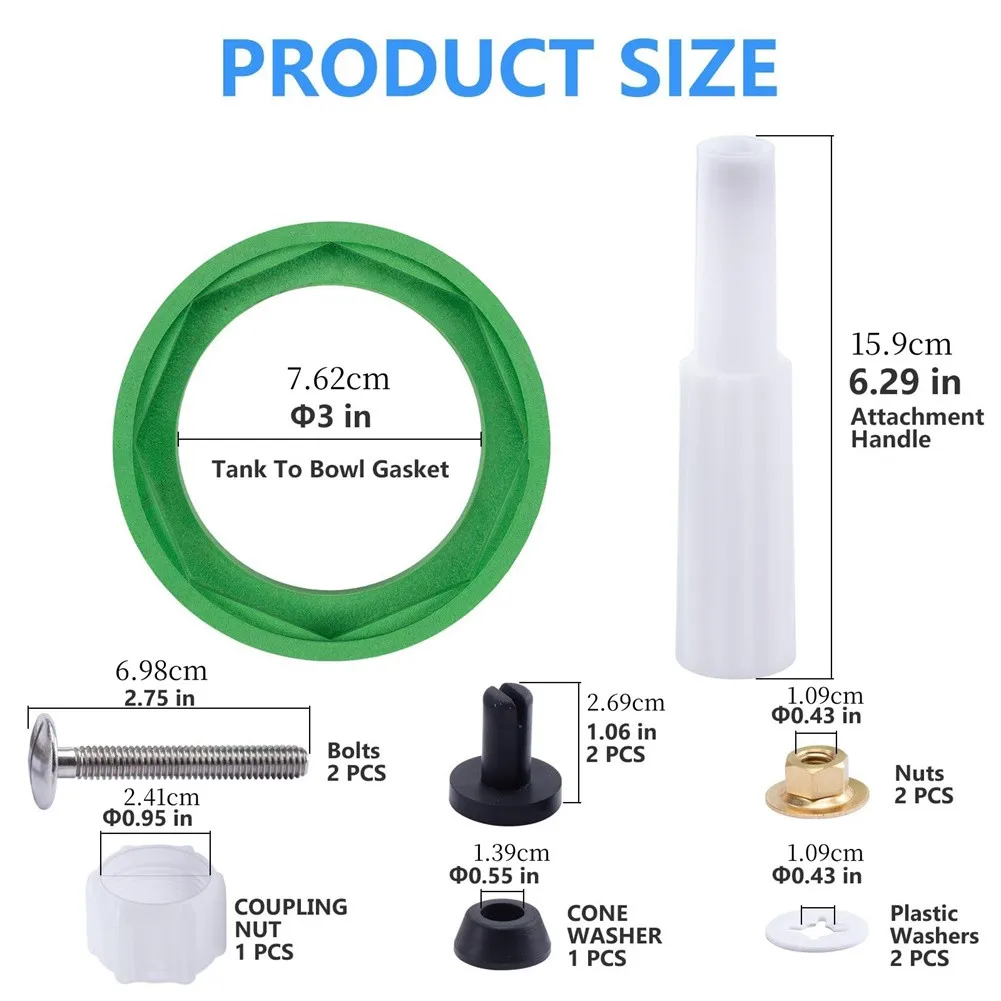 

3'' Toilet Tank To Bowl Coupling Kit Toilet Parts Gasket Bolts For AS738756-0070A For Most 3 Inch Flush Valve Opening Tanks