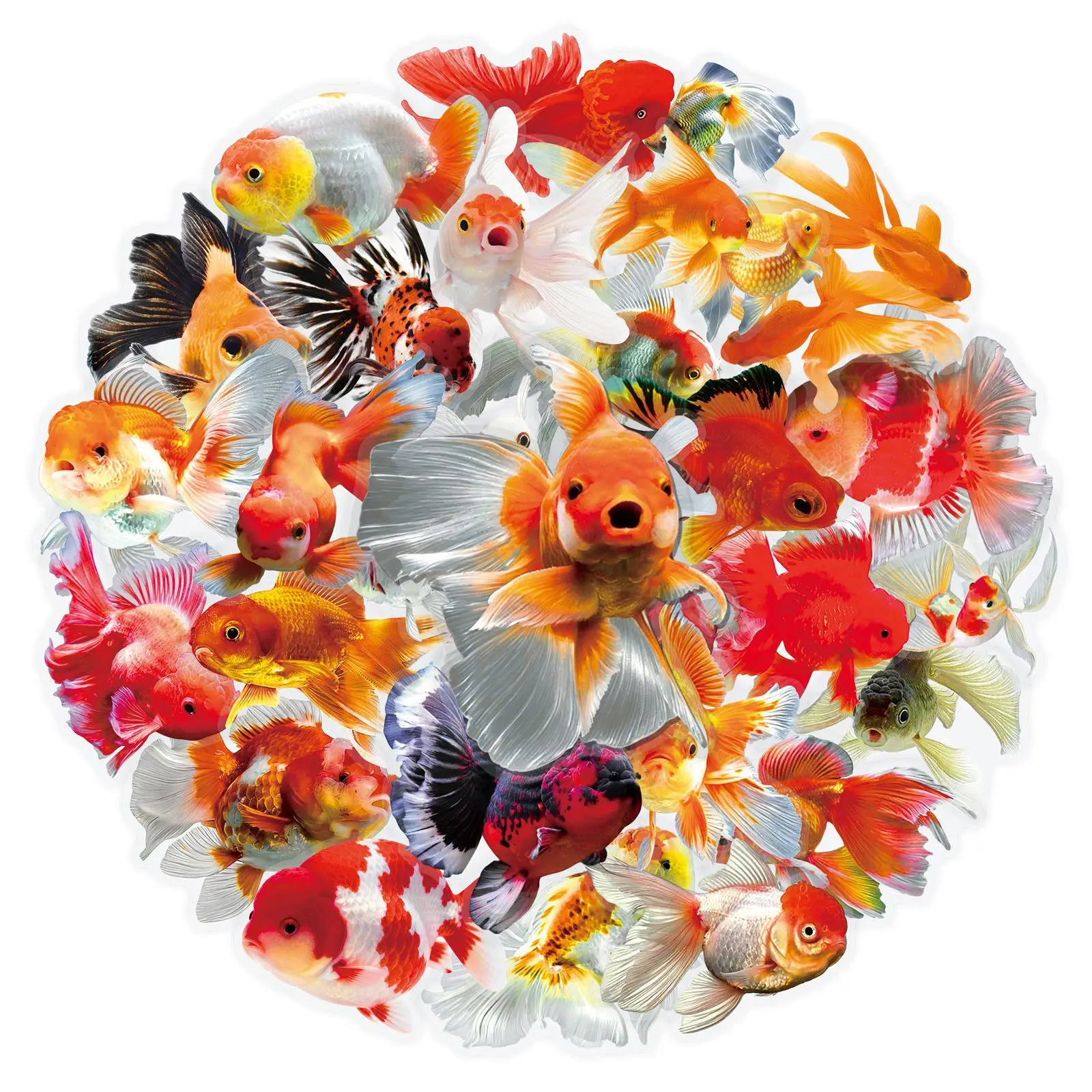 50-Pack Realistic Goldfish Transparent Stickers Waterproof PET Decorative Decals for Fish Tank Phone Guitar Notes And Stationery
