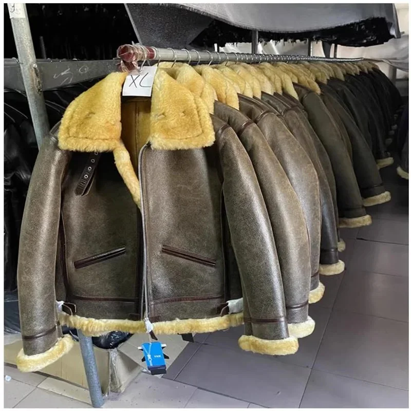 

shipping.High Free quality Air Force Bomber leather jacket.100% natural fur coat.Winter warm thick wool shearling cloth.B3 B6