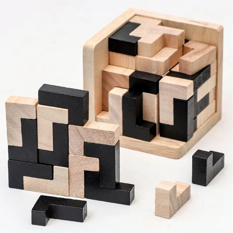 3D Cube Puzzle Luban Interlocking Creative Educational Wooden Toy IQ Brain Teaser Children Early Learning Toys Party Game Gifts