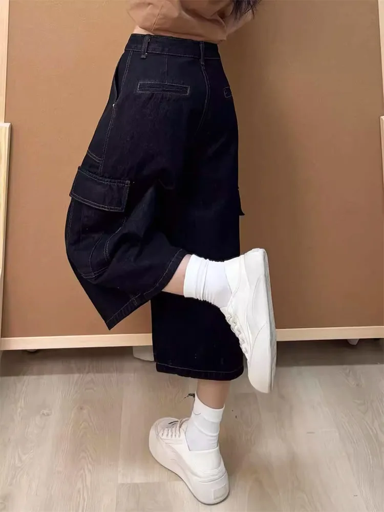 Jean de travail rétro américain pour femmes, Design de rue, ample, Slim, jambes larges, pantalon ort sept-quarts, coupe ample décontractée