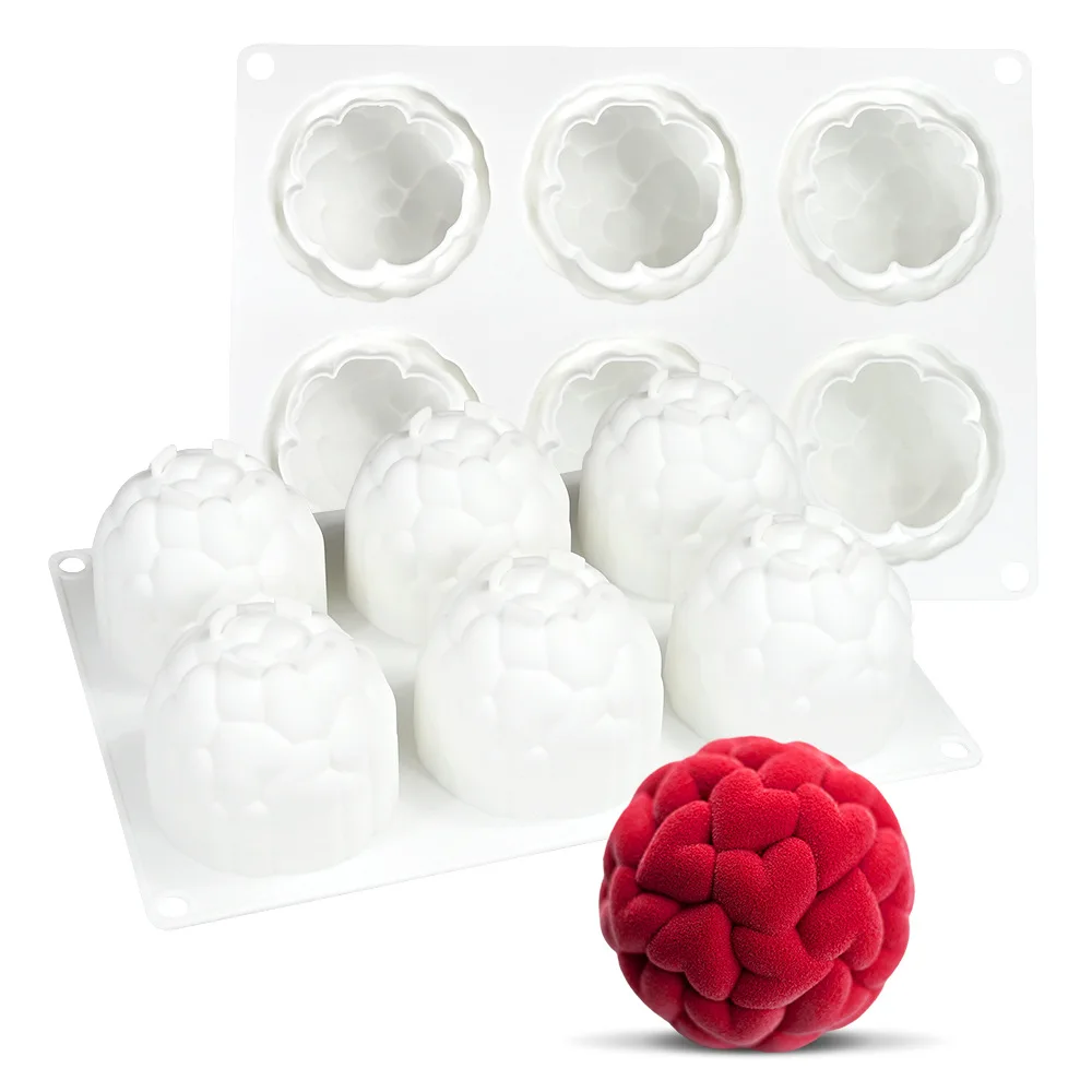 6 Even Love Ball Mousse Mold, Scented Candle Plaster Ornament Silicone Molds DIY Chocolate Cake Making Mould