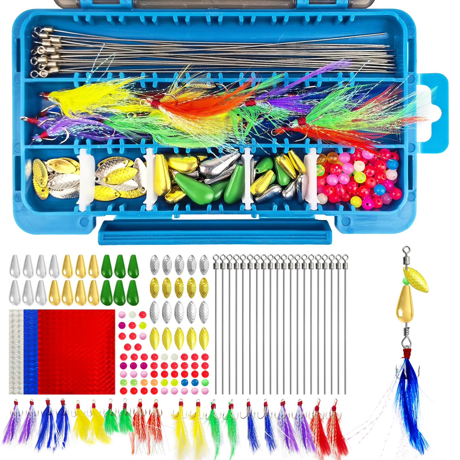 

FREE FISHER Fishing Tackle Box,DIY Spinnerbaits Kit,Beads Steel Wires Feather Hooks,Inline Spinners Baits,Fish Lure Accessories