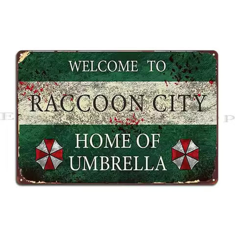 Welcome To Raccoon City Metal Sign PaintingVintage Wall Decor Funny Design Tin Sign Poster