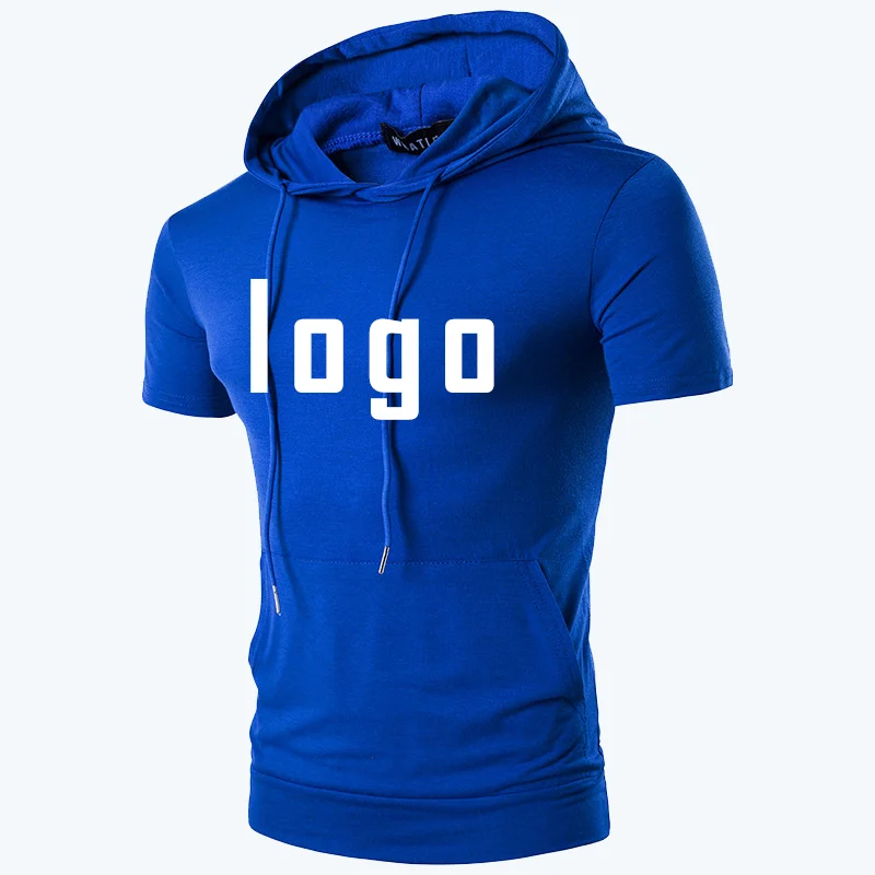 Custom Your Logo Men\'s Hooded T Shirts Loose Straight Fashion Lightweight Casual Streetwear Male Sports