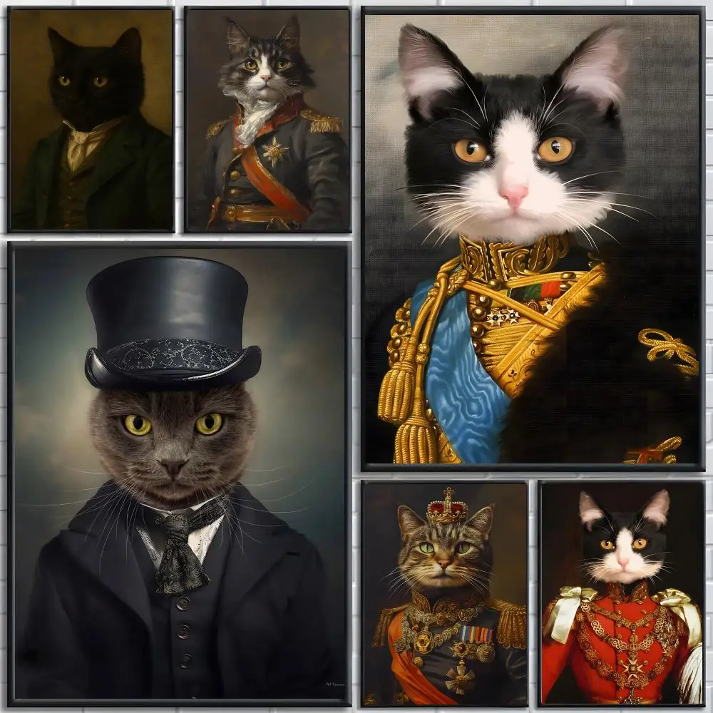 Renaissance Black Cat Portrait  Poster poster Self-adhesive wall stickers, suitable for room decoration, high-quality printing.