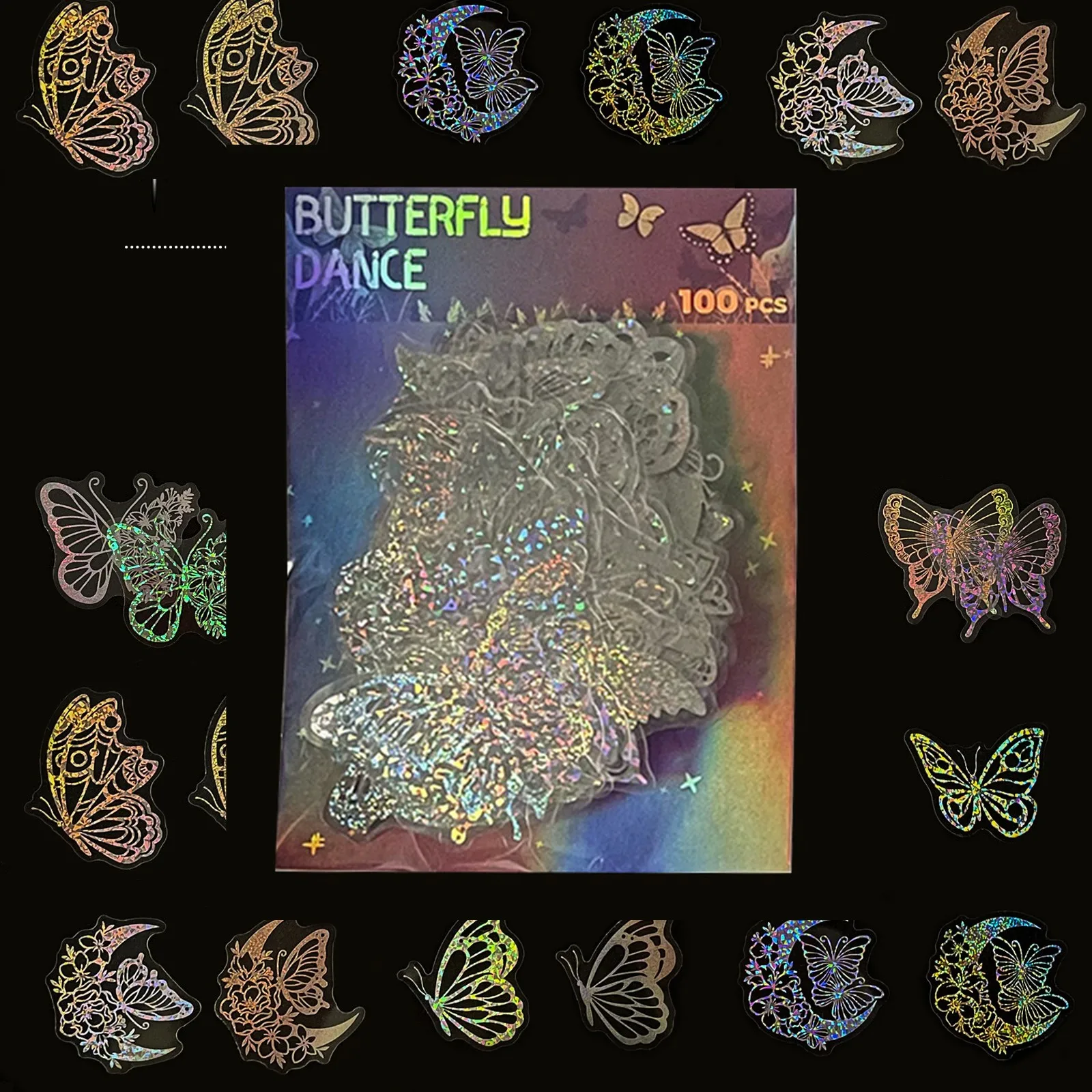 100Pcs Transparent Butterfly Laser Stickers Pet Creative Vintage Laser Decals, Decorative Adhesive Labels for DIY Crafts