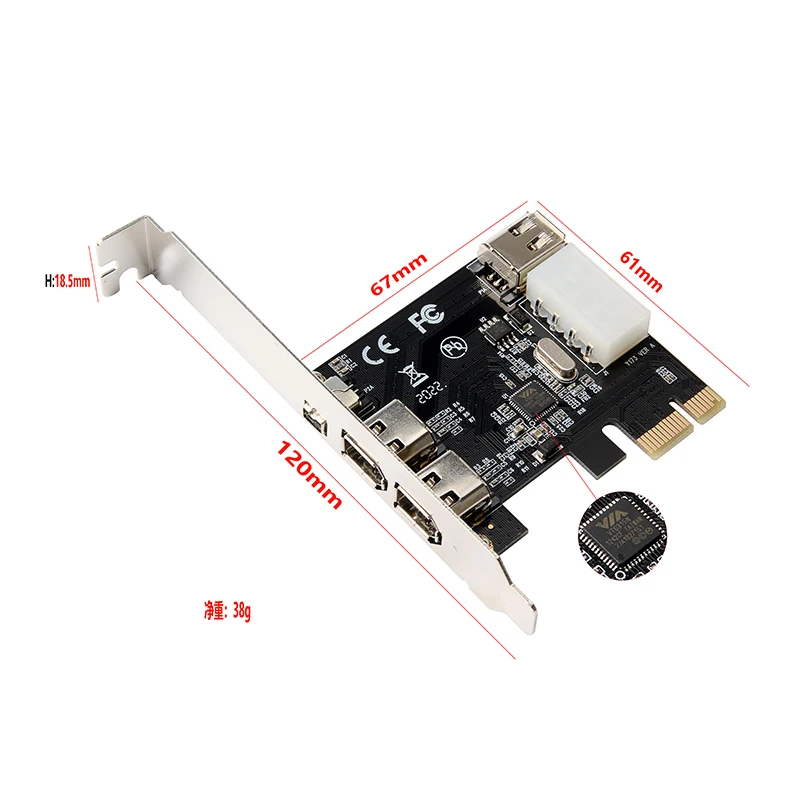 1 Set PCI-e 1X IEEE 1394A 4 Port(3+1) Firewire Card Adapter 1394 A PCIe With 6 Pin To 4 Pin IEEE 1394 Cable For Desktop