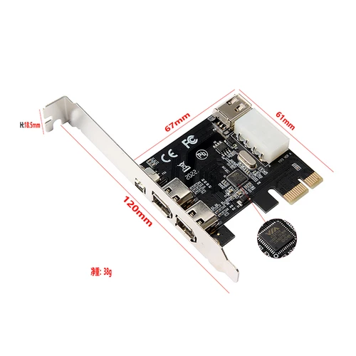Imagen 2 del producto 1 Juego PCI-e 1X IEEE 1394A 4 puertos (3 + 1) adaptador de tarjeta Firewire 1394 A PCIe con Cable IEEE 1394 de 6 pines a 4 pines para escritorio