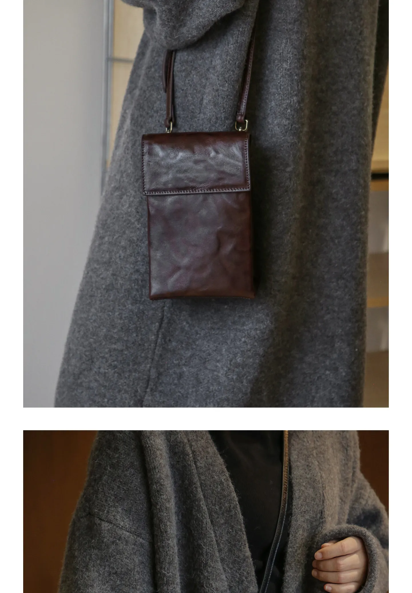 PNDME einfache, hochwertige Damen-Umhängetasche aus Rindsleder der ersten Schicht, kleine Schulter-Crossbody-Tasche für den Alltag im Freien, luxuriöse Handytasche aus echtem Leder – Detail 10