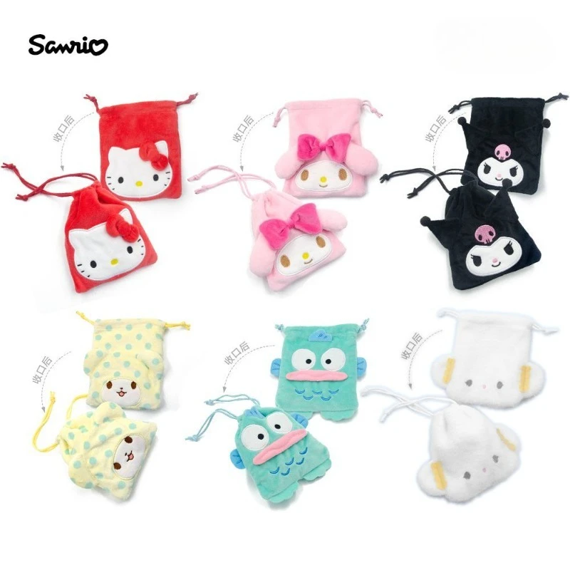 Sanrio New Hello Kitty Kuromi My Melody Cinnamoroll Kawaii Anime Cartoon Drawstring Pockets Small and Cute Coin Purse Portable