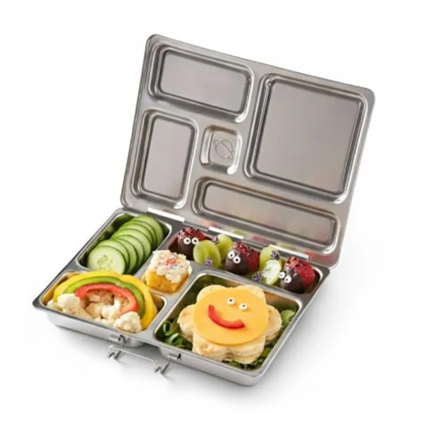 

' lunch box: stainless steel bento style with 5 compartments, durable, dishwasher safe, BPA-free, silver