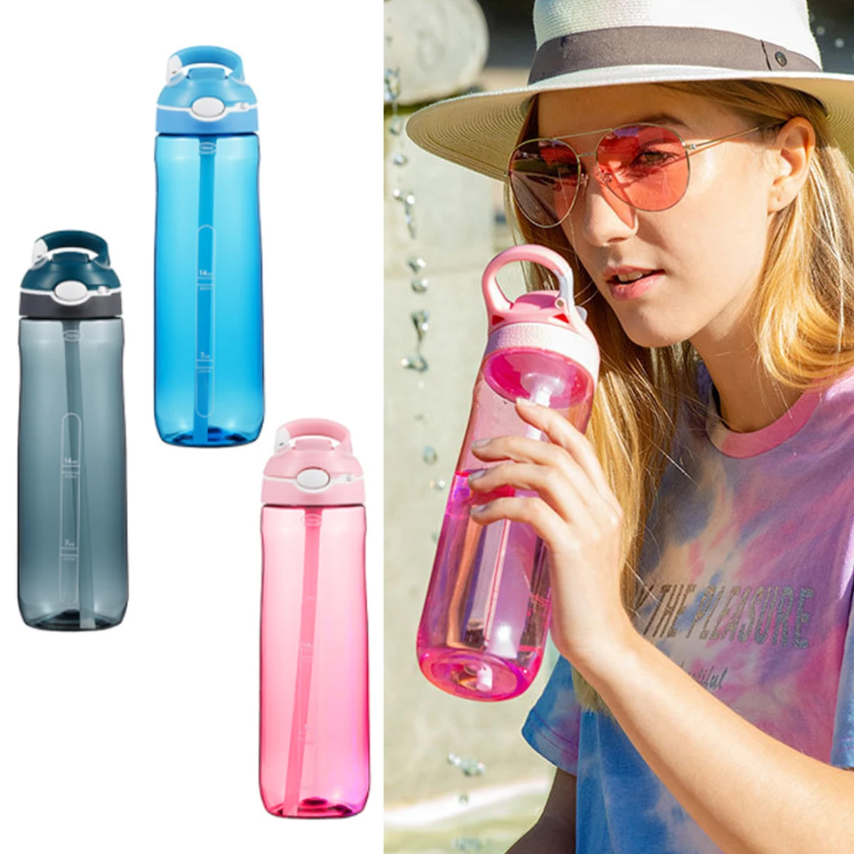 750ml Leak Proof Flip Bicycle Water Bottle With Straw Cycling Camping Hiking Drink Bottle Outdoor Portable Drink Mugs