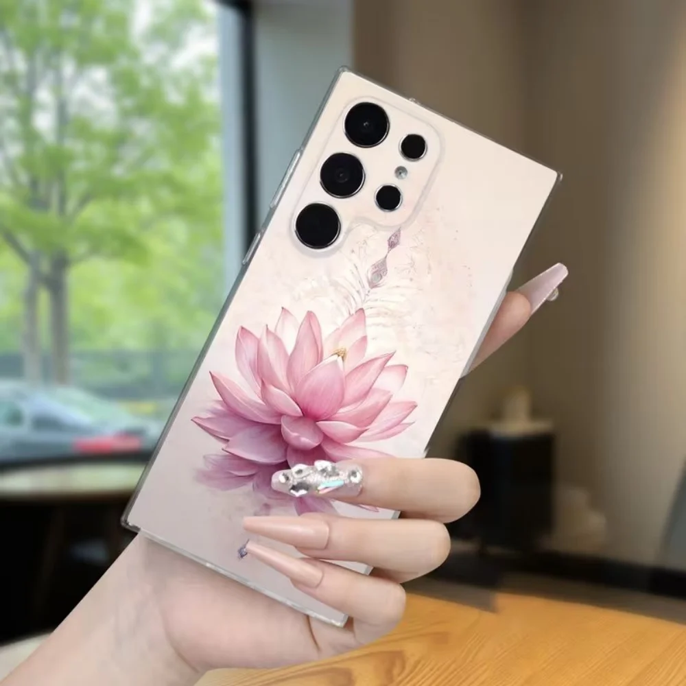 Phone Case For Samsung Galaxy A73 A72 A71 A70 A56 A55 A54 A53 A52 A51 A50 A42 A36 S 4G 5G Pink Lotus Flower Clear Protect Cover view 4