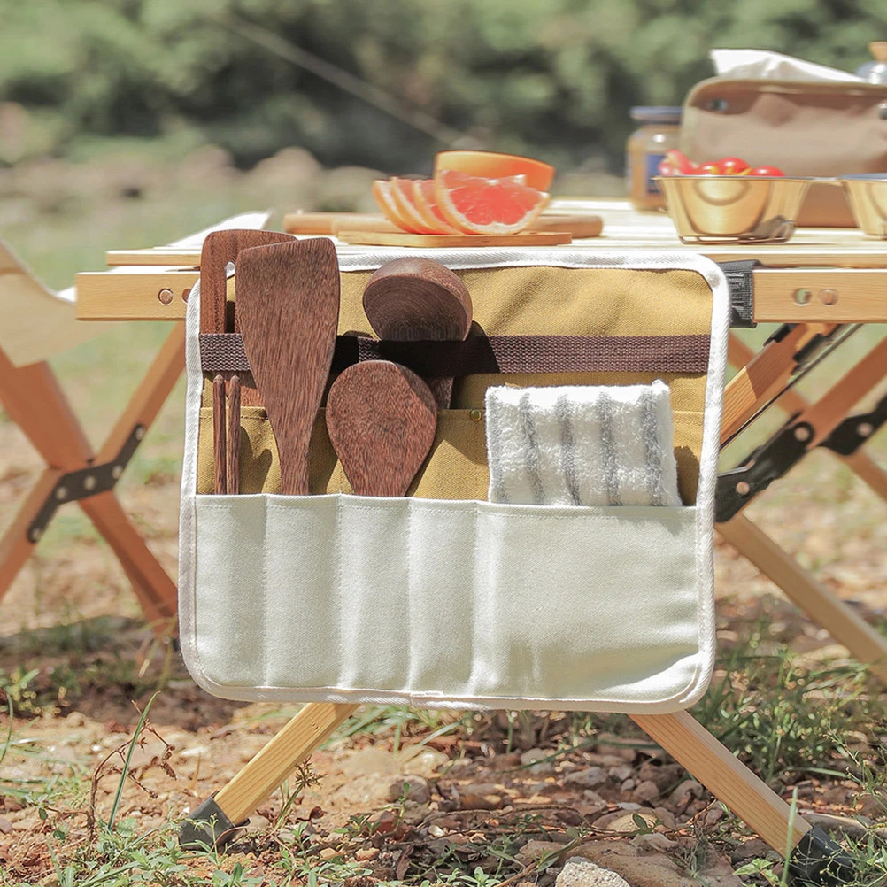

Outdoor Cutlery Storage Bag Camping Canvas Serving Utensils Tableware Organizer for Cookware Dinnerware Travel