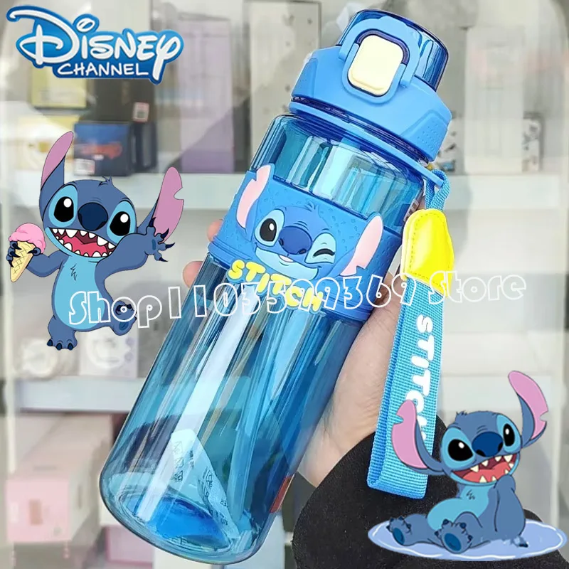 820ml Disney Stitch Children's Water Cup Mickey Mouse Cartoon Direct Drinking Straw Drop Resistant Tritan Water Cup