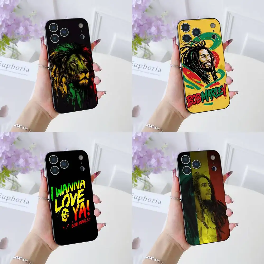 Bob Marley Rasta Löwe Handyhülle für IPhone 17 16 15 14 13 12 11 Pro Max Plus Air Mini Schwarz Silikon weich