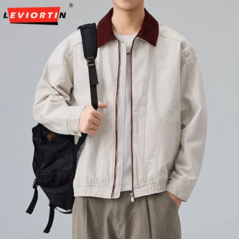 2025 autumn and winter men's washed retro loose casual comfortable simple solid color short high-end motorcycle denim jacket