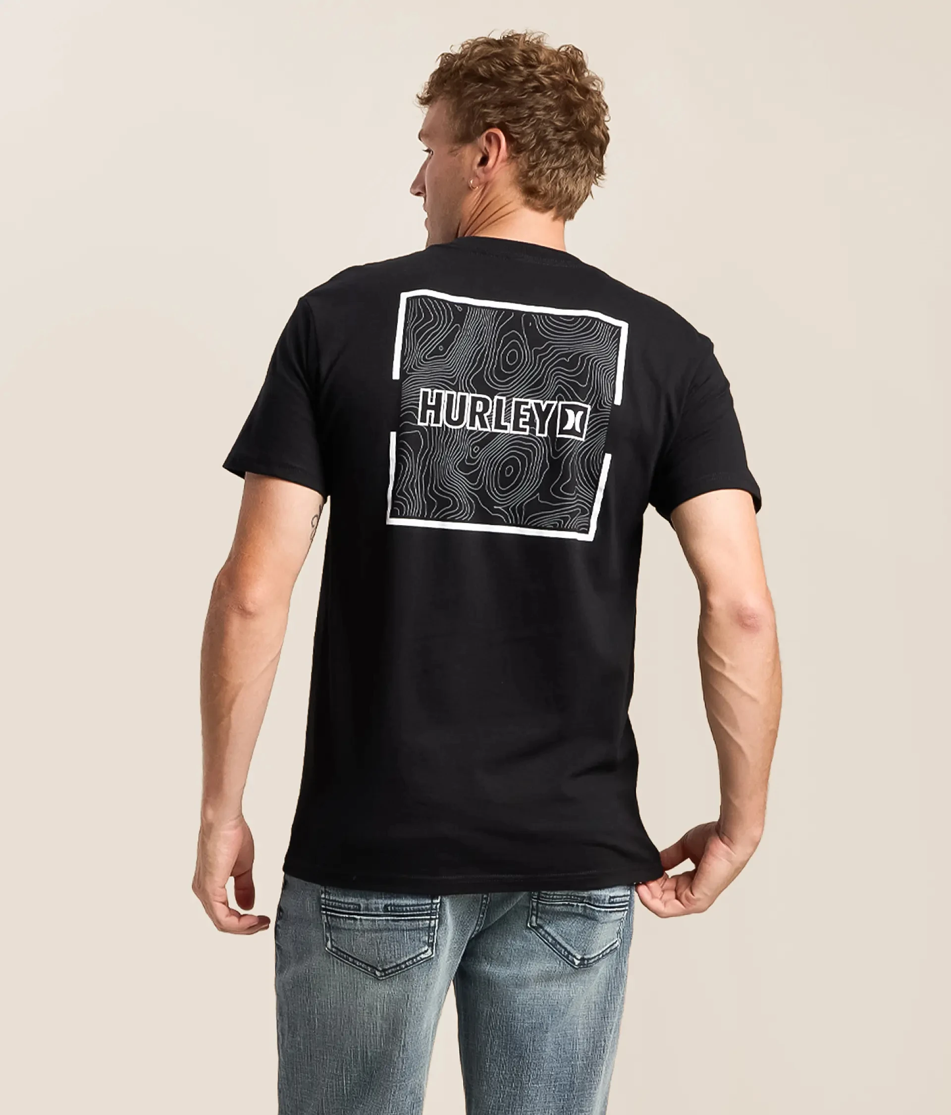 Topographic Contour Square Surf Graphic Tee Cotton Mens Womens T-Shirt Outdoor Casual Top