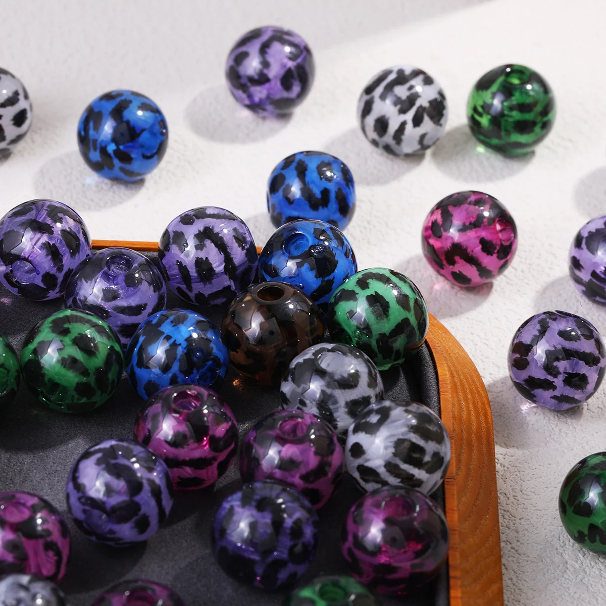 15.5mm 5pcs Acrylic Transparent Leopard Print Round Beads Spacer Loose Beads For Jewelry Making DIY Bracelets Necklace Access