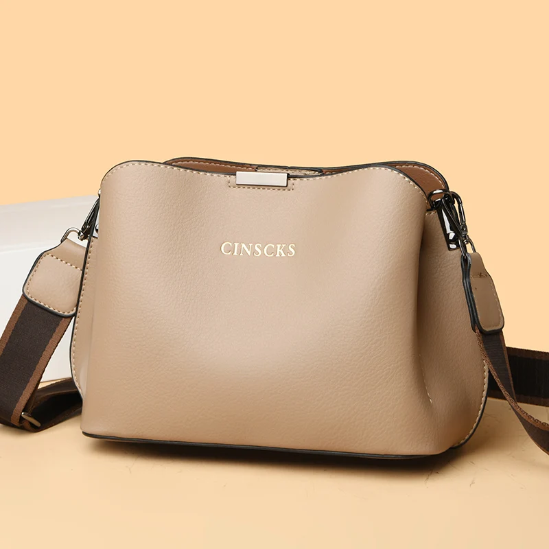 3 Layer Large Capacity Fashion Women\'s Shoulder Bag High Quality Soft Leather Female Handbag Luxury Designer Girl Crossbody Bags