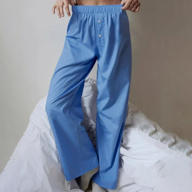 Casual Loose Wide Leg Pants Solid Color/Stripe Print Elastic Waist Trousers Women Fashion Work Office Streetwear Lounge Outfits