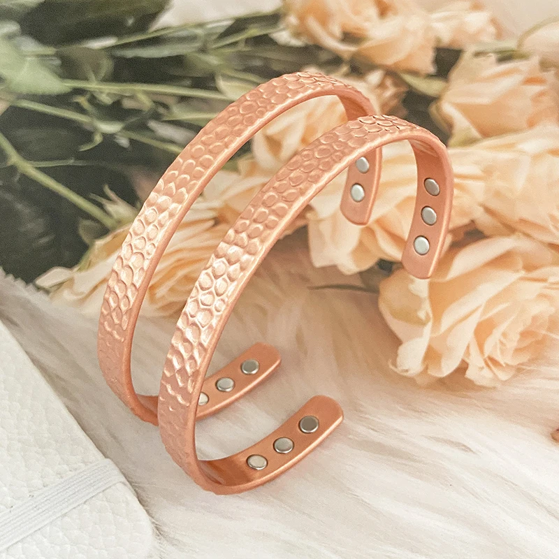 ZLfashion Pure Copper Bracelets for Men Women Hammered Texture Pattern Design  Adjustable Size Suitable for Daily Wear Jewelry