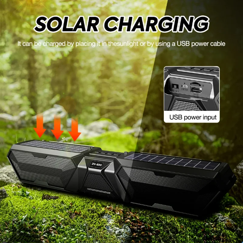 VicTsing Portable Solar Bluetooth Speaker Wireless Stereo Dual Antenna Outdoor Speaker with Phone Charger TF FM USB Phone Holder