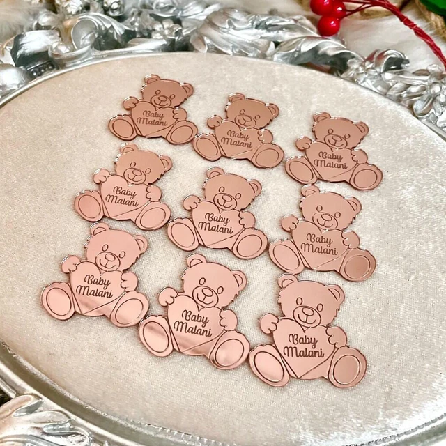 20 * spersonalizowane tagi miś niestandardowe grawerowane imię dziecka data Baby Shower księżniczka chrzciny przyjęcie urodzinowe tagi Decor prezenty