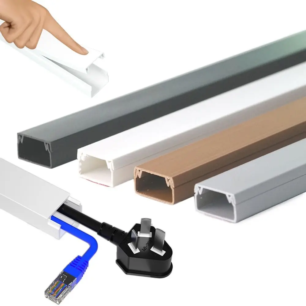 Saluran Kabel Persegi Panjang Berkualitas Tinggi 1m, Dapat Dicat, PVC, Perekat Sendiri, Slot Kabel Listrik untuk Rumah