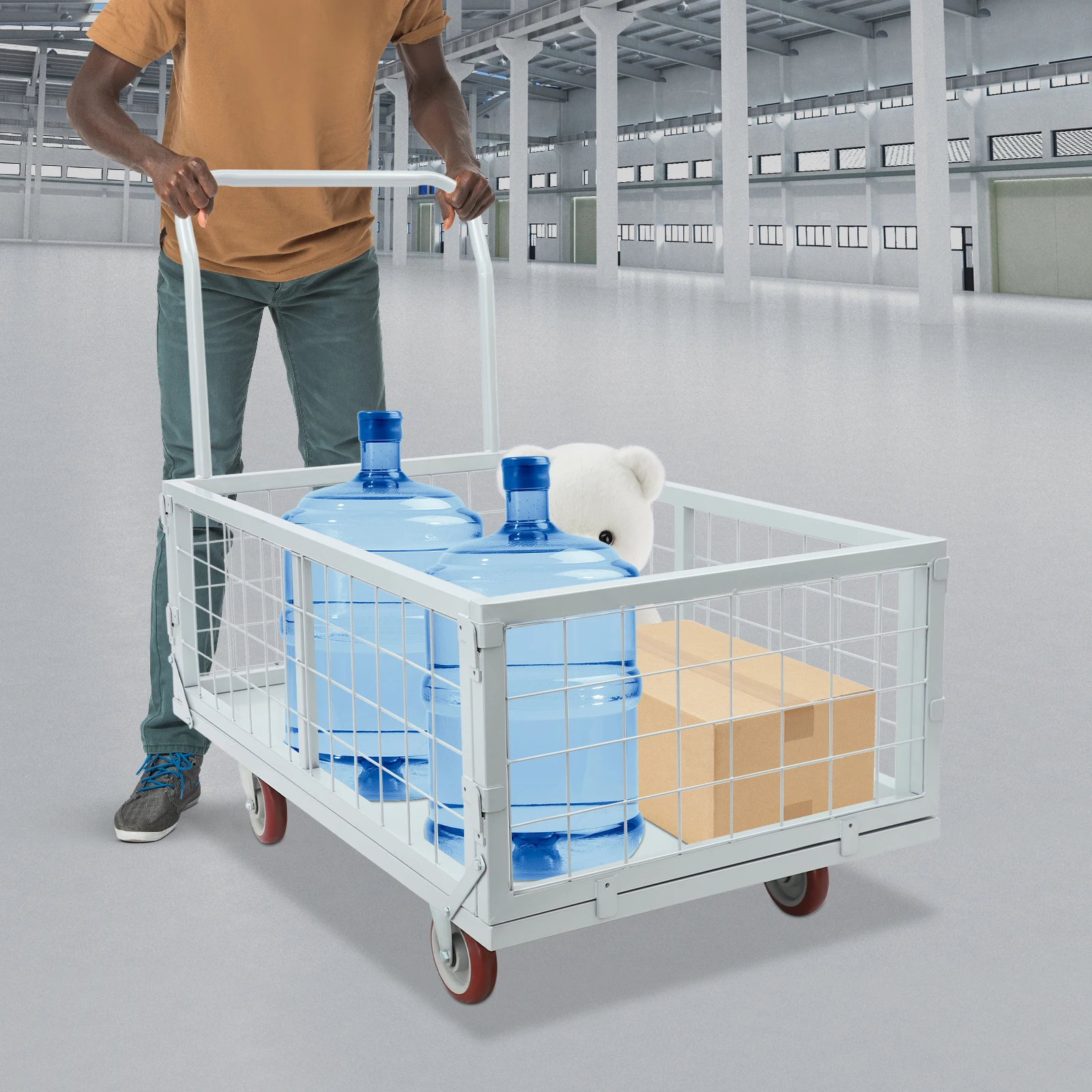 Wózek ręczny, wytrzymały wózek warsztatowy o udźwigu 1000 kg, uniwersalny wózek transportowy 4w1 z 4 kołami do zakupów/warzywniaków/szop magazynowych