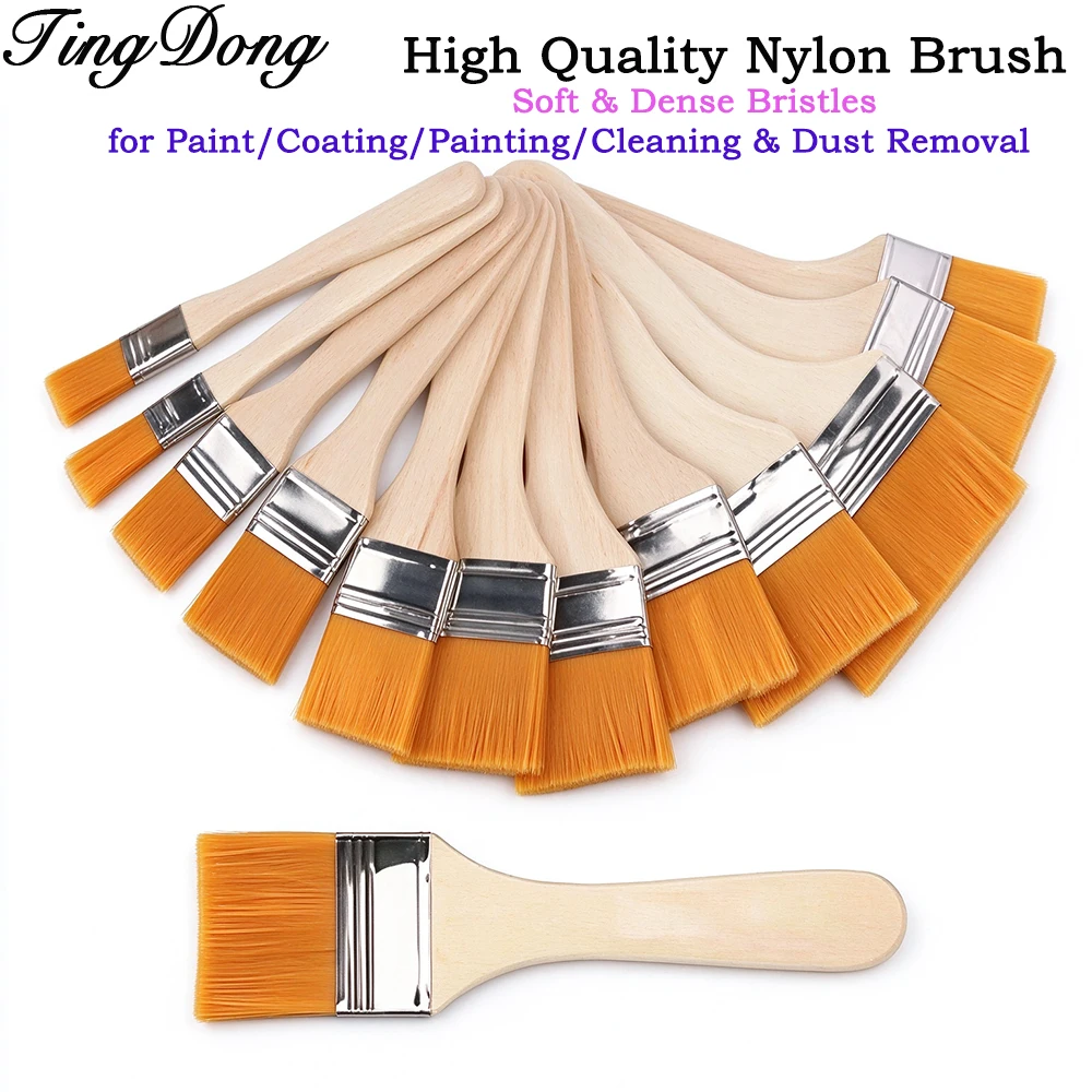 3/5PCS Flat Nylon Brush Wooden Handle, Multi-purpose for Art Painting & PC Keyboard Motherboard Dust Removal