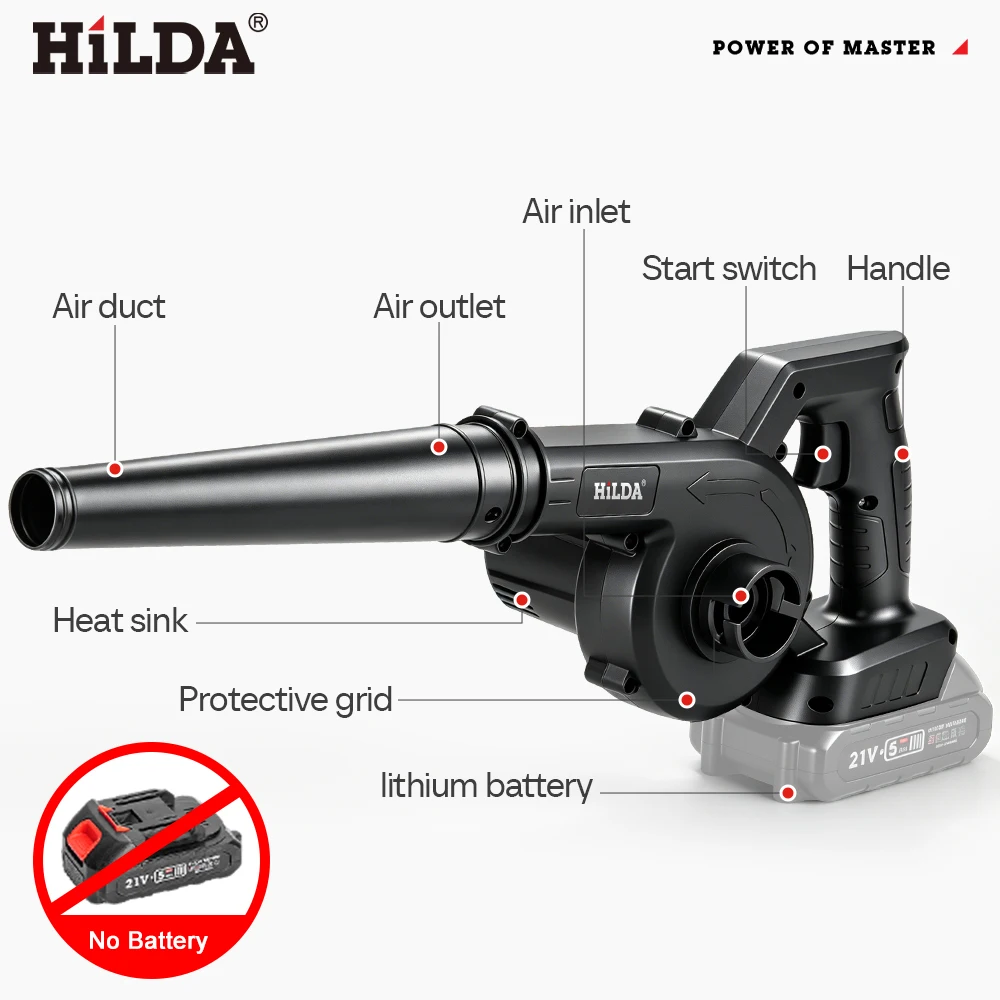 HILDA 21V Kabelloser Laubbläser 2 IN 1 Bläser & Staubsauger Hochleistungs-Handluftgebläse für Auto, Garten, Rasen, PC-Reinigung – Detail 3