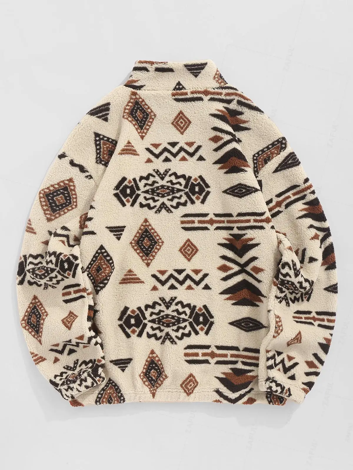 ZAFUL Faux Sherpa Tribal etnische print Teddy sweatshirt met kwartrits