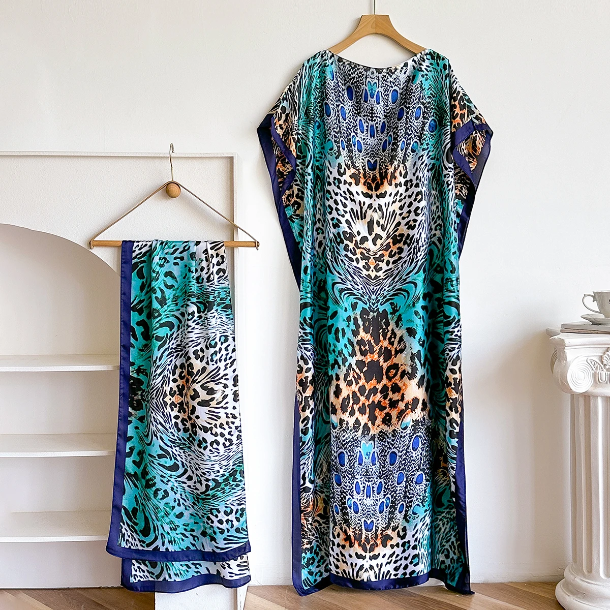 New African Fashion Short Sleeve Colored Pattern Dubai Women Summer Real Silk Soft Printing Loose Tradition Muslim Scraf image 2