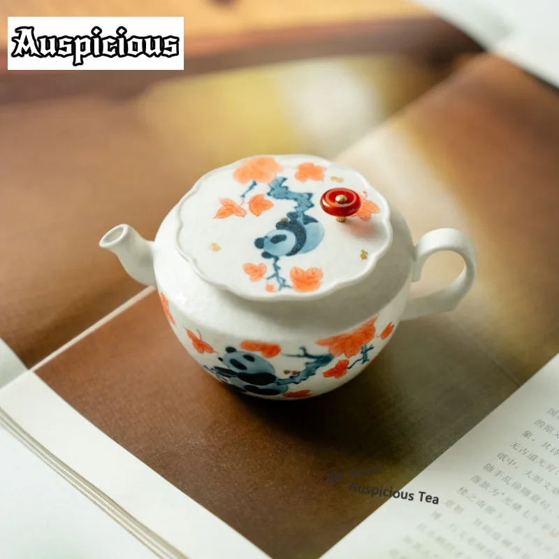 Hand-painted Maple Leaf Panda Han Bell Tea Set Complete Set Elegant Tea Ceremony Set Teapot And Tea Cup Set Tea Service Ornament