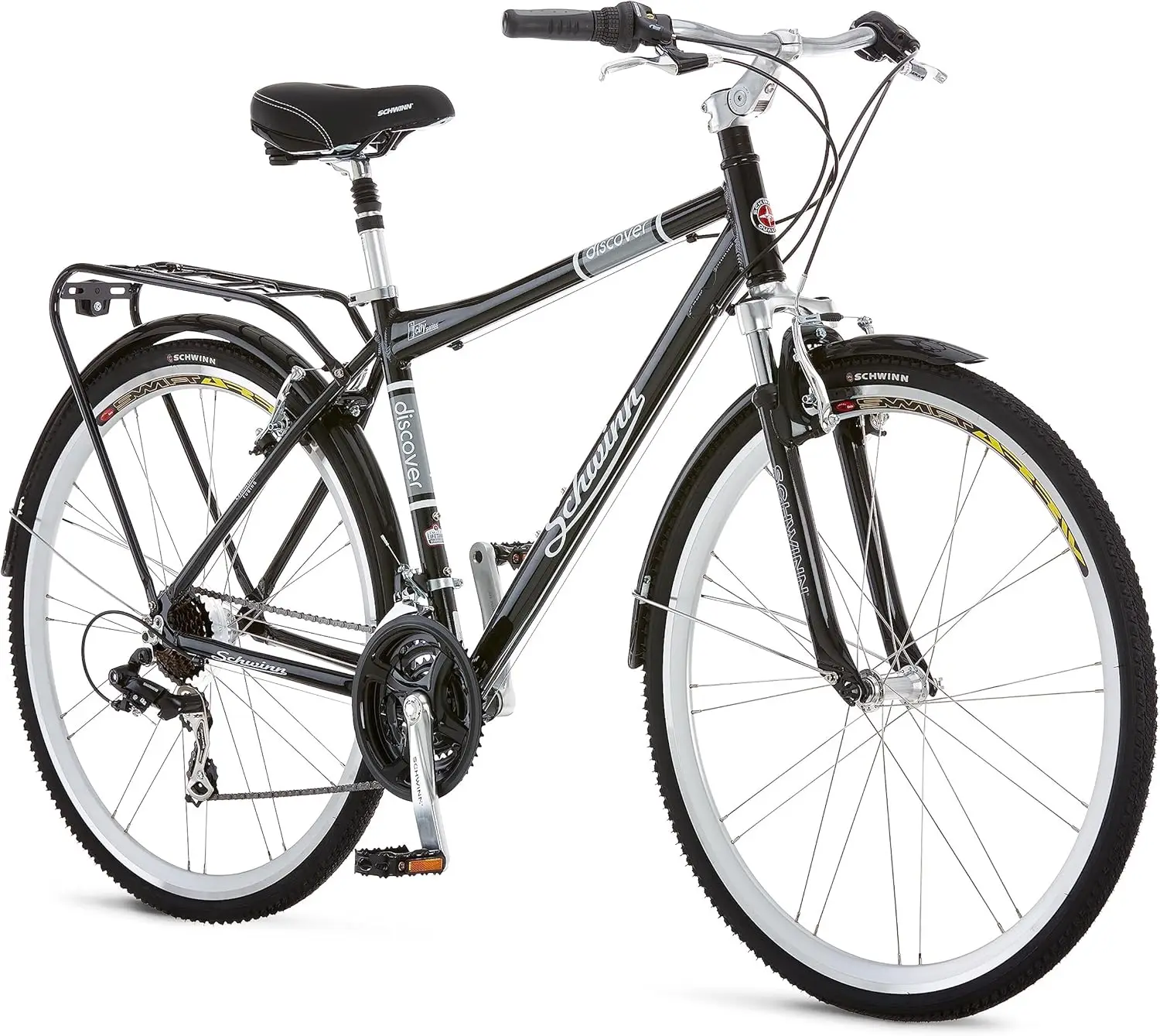 Discover Adult Hybrid Bike for Men and Women, 700c Wheels, 21-Speeds, Step-Through or Step-Over Frame, Front and Rear Fe