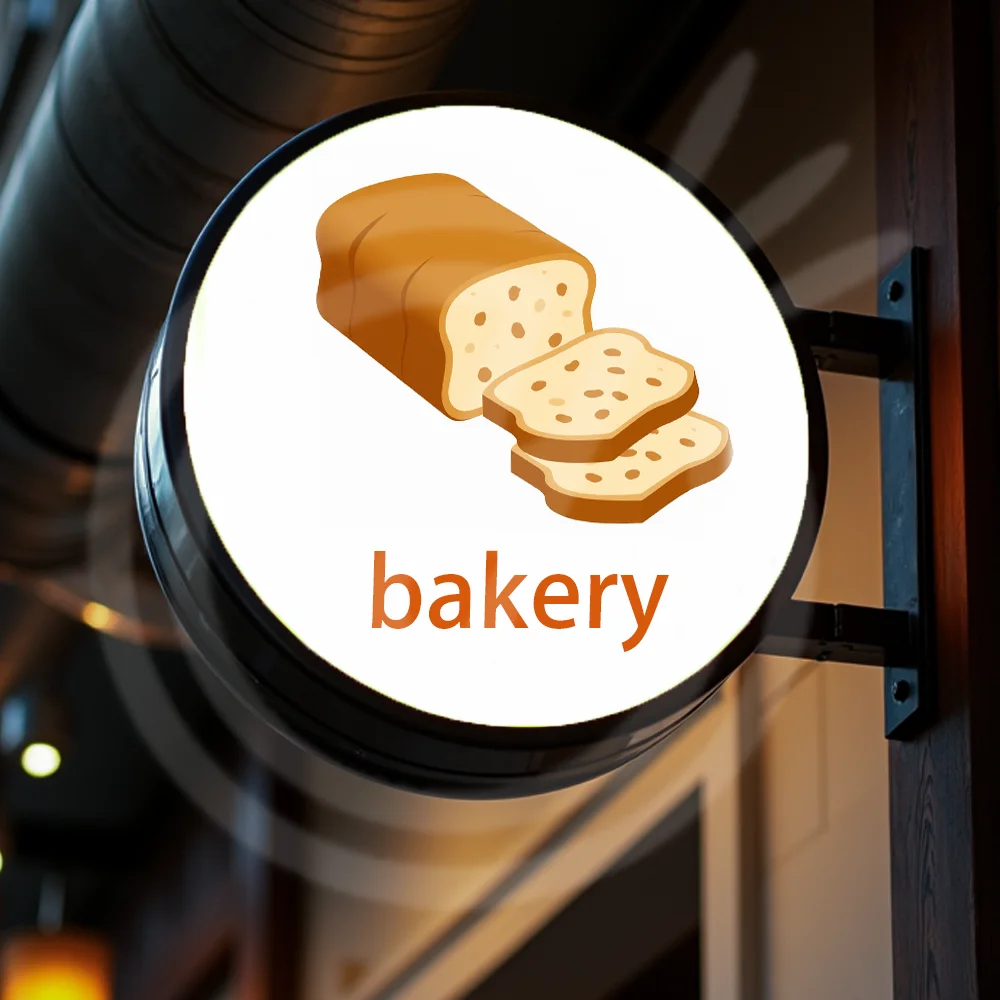 مخصص جولة مخبز الخبز للماء الاكريليك LED صندوق إضاءة الأعمال في الهواء الطلق تسجيل مزدوجة الوجهين الخلفية عرض الإعلان