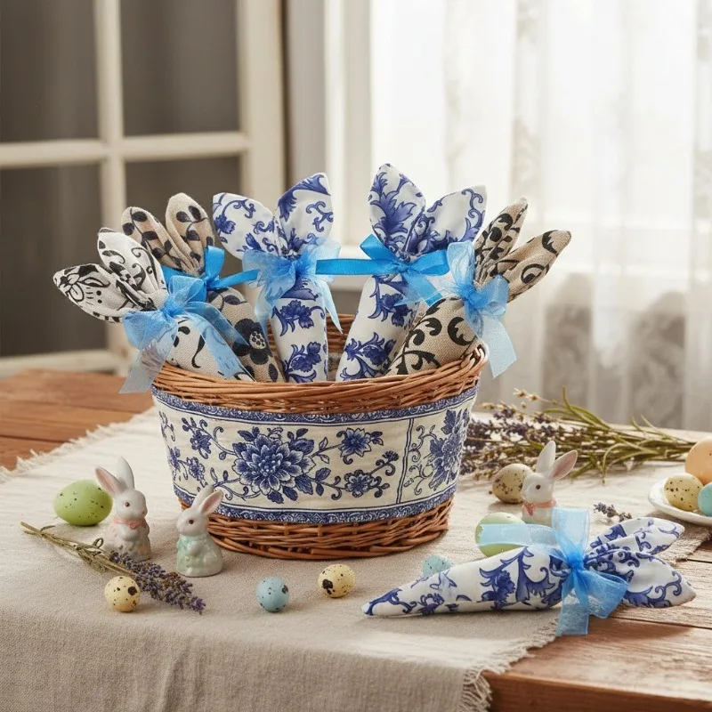 Chinese Style Blue & White Porcelain Fabric Carrot Ornament  Home Desktop Decor for Living Room Party & Elegant Scene Decor