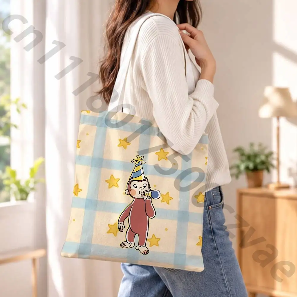 zoo Curious cute George Female Printed Versatile Student Portable Office Handbag Bento Bag Handbag Sail Bag