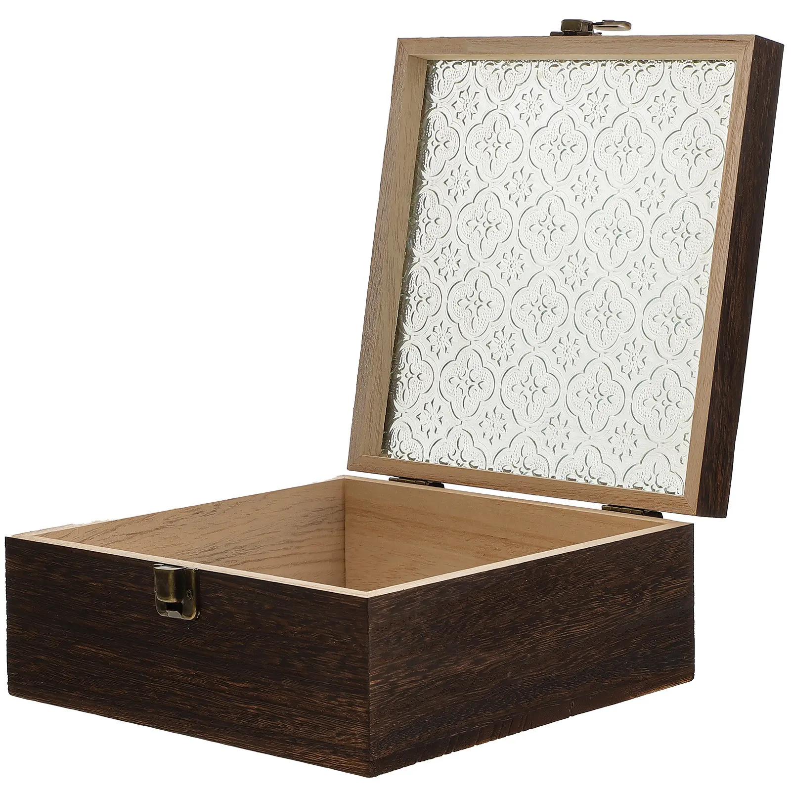 

Wood Jewelry Storage Box with Glass Lid Retro Design Jewelry Organizer Case for Rings Earrings Necklaces Bracelets Vintage